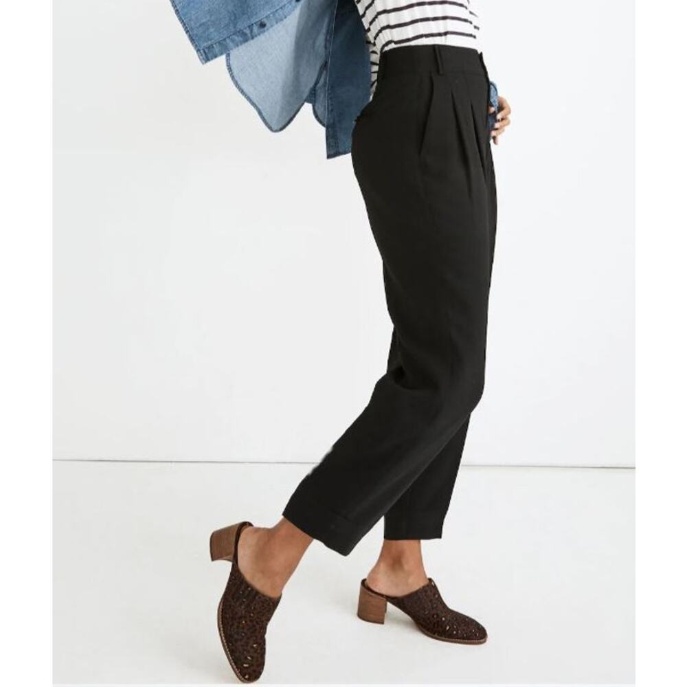 NWT! Madewell Drapey Pleated‎ Taper Wide-Leg Pants Black Sz 6